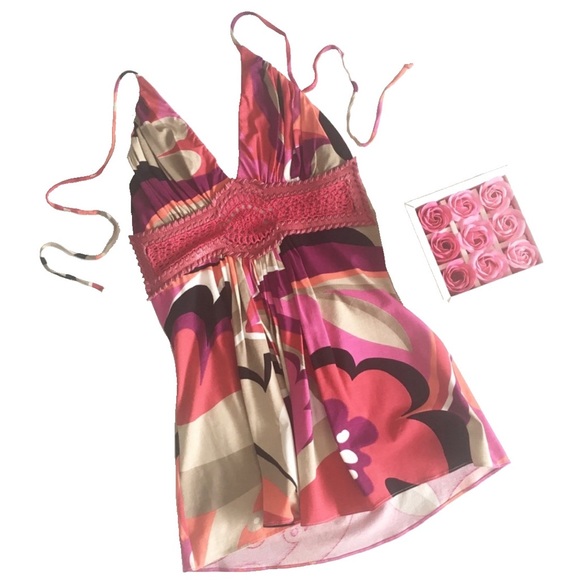 Sky Tops - new Sky ☻︎ Leather Crochet Medallion Halter Top ☻︎